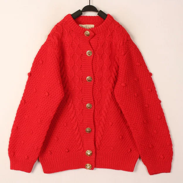 

Vintage Autumn Winter Hand Knitted Wool Sweater Women's Open Cardigan Bean Hollow out Design Loose Fit Long Sleeve Thickened