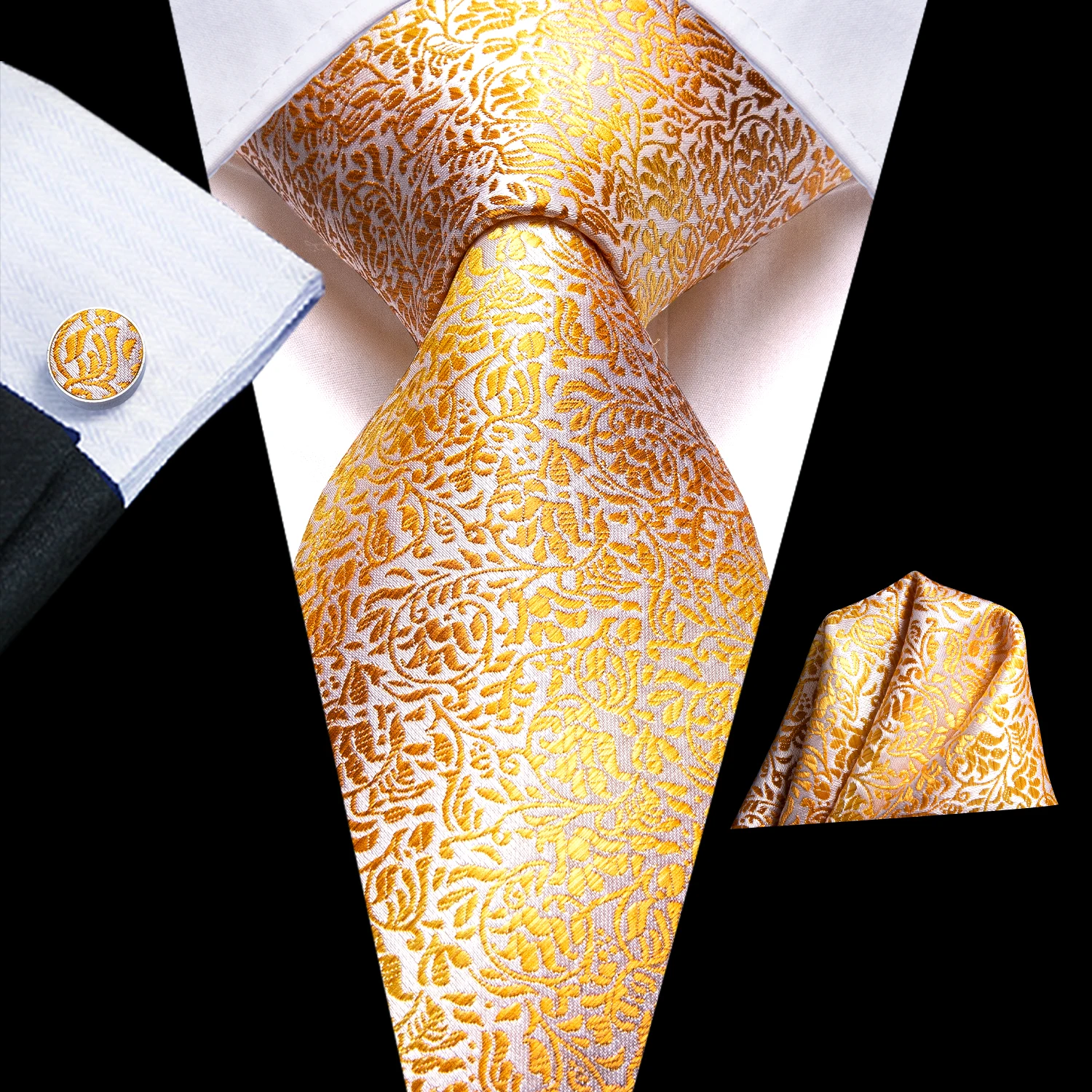 رجل هدية التعادل مجموعة أصفر أبيض الصلبة مخطط الزفاف التعادل للرجال تصميم الأزياء جودة التعادل المنديل أزرار أكمام مجموعة دروبشيبينغ