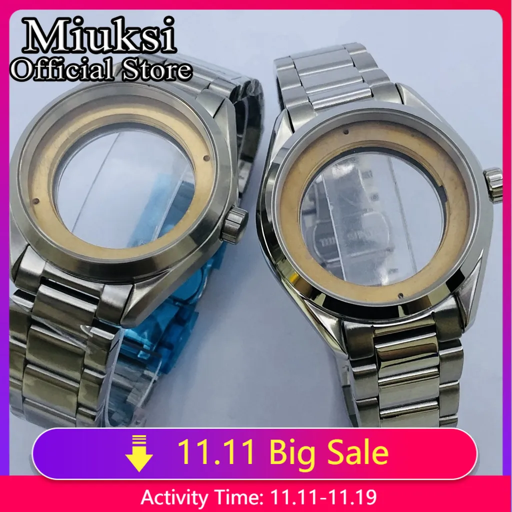 

Miuksi 41mm silver sterile watch case sapphire glass fit NH35 NH36 ETA2836 Miyota8205 8215 821A Mingzhu DG2813 3804 movement
