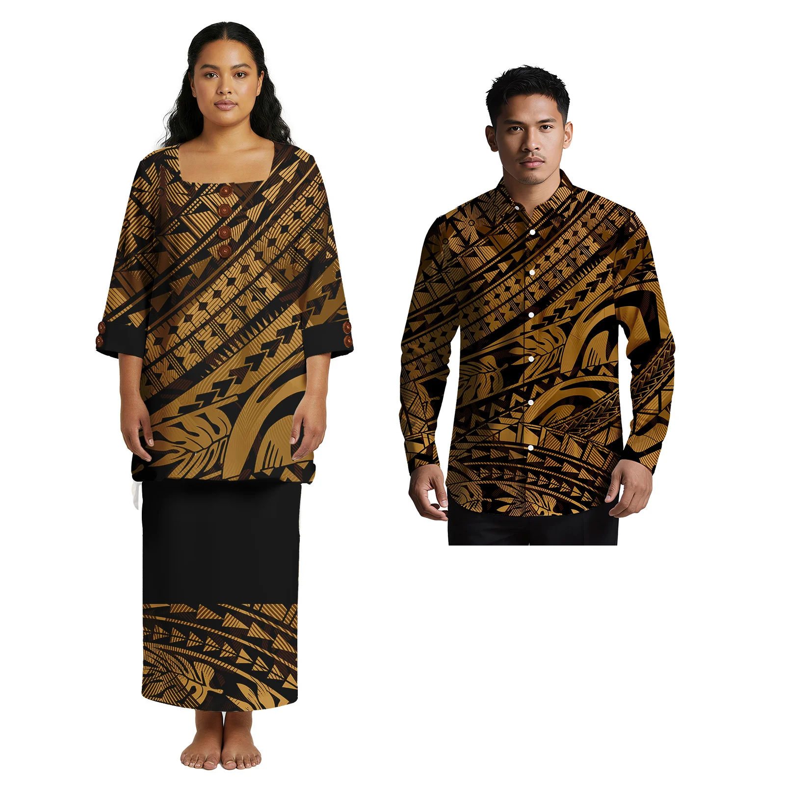 مريحة مخصص 2 قطعة مجموعة الملابس هاواي النساء Puletasi 2 قطعة فستان ساموا الرجال ألوها قميص بولينيزيا أنيقة زوجين دعوى