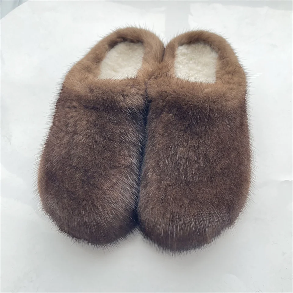 Damen Plateau-Sandalen mit Echtem Fell 2026 Herbst Winter Dicksohlige Hausschuhe für Frauen Outdoor Rutschfeste Natürliche Nerzfell-Pantoffeln – Detail 12