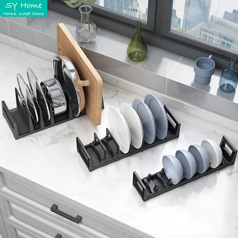 

Aluminum Kitchen Dish Drying Rack Holder Pot Lid Rack Tableware Storage Shelf Plates Rack Drainer Cabinet Drawer Organizer