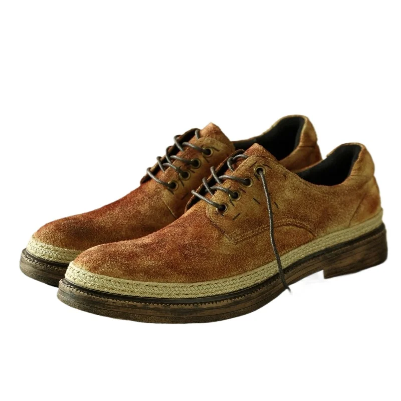 

British Retro Genuine Leather Low Top Casual Shoes Men Trendy Breathable Comfortable Round Toe Dress Leather Shoes Male Designer