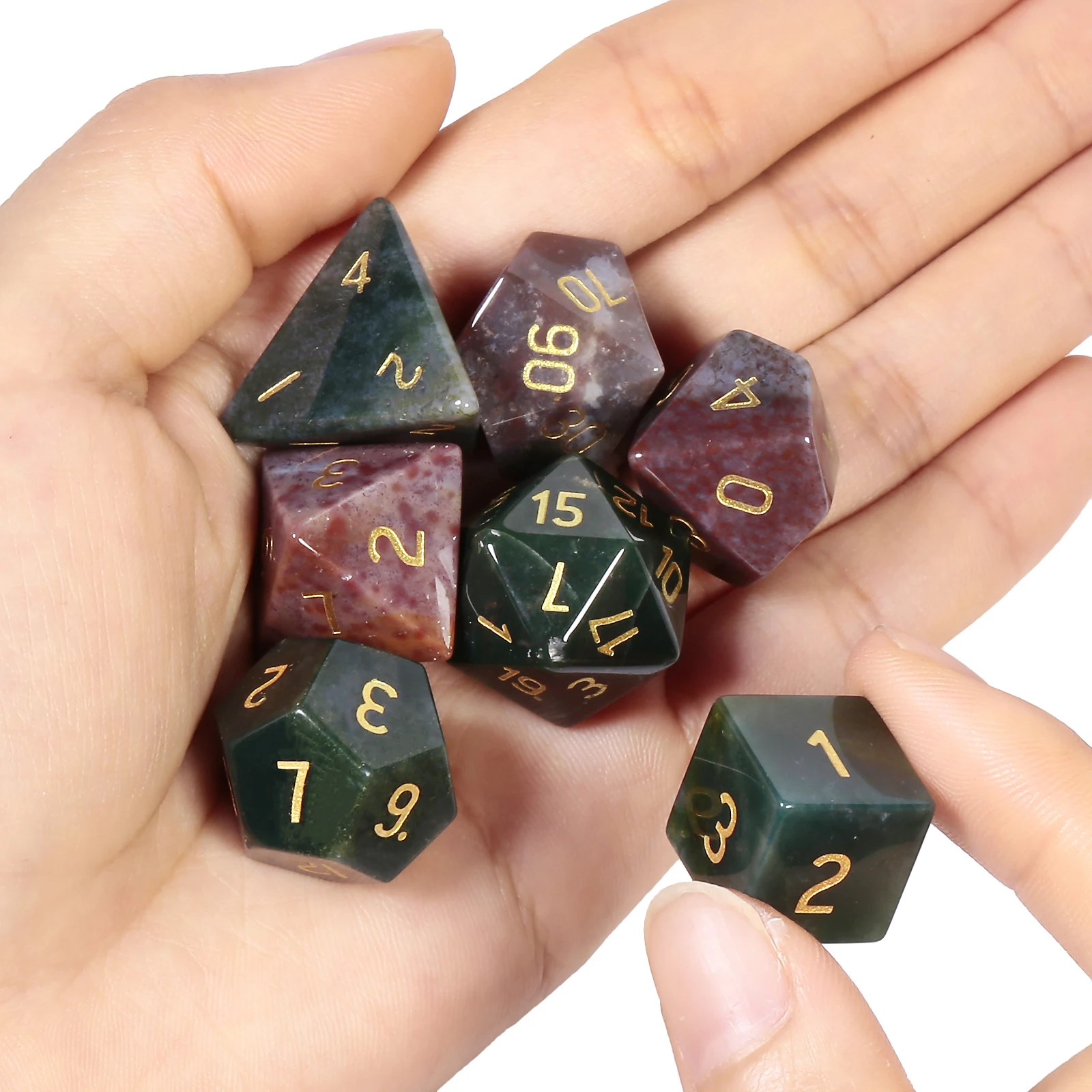 TUMBEELLUWA-Juego de dados DND poliédricos de piedra de cristal Natural para juegos de mesa RPG MTG, decoración del hogar, 7 unidades por juego