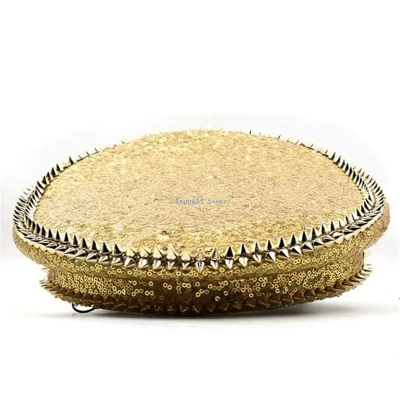 

P8DB Sparkly Crystal Disco Crystal Sequins Captain Hat for Actor Actress