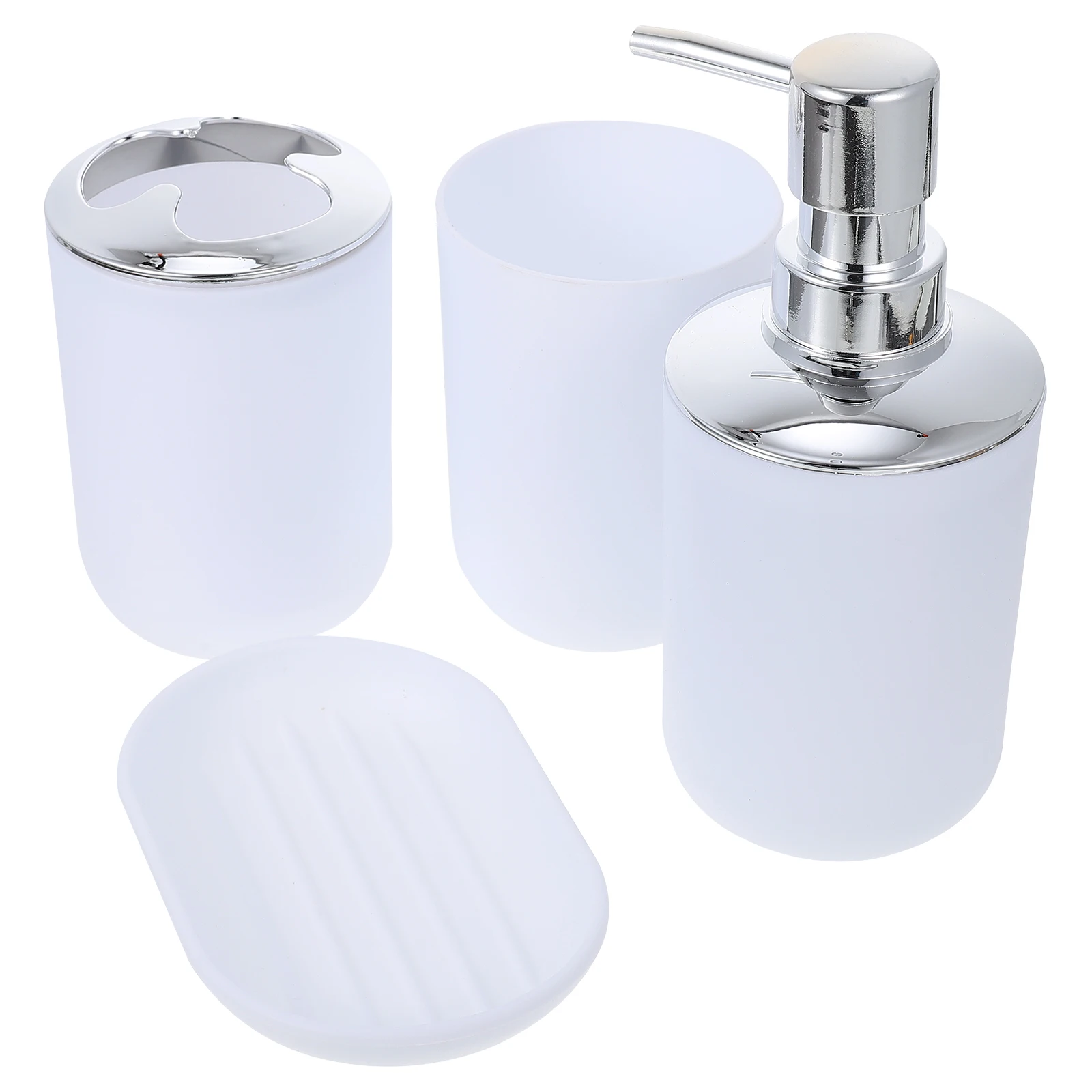 

Smooth Plastic Bathroom Accessory Set Soap Tray Lotion Dispenser Toothbrush Holder Convenient Use