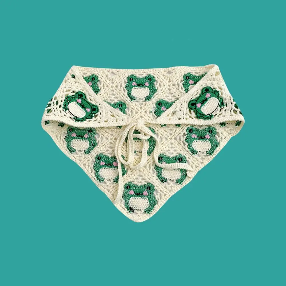 Ikat Kepala Segitiga Gaya Pastoral Perancis Mode Ikat Kepala Berongga Rajutan Buatan Tangan Tas Rambut Tali Lucu Rajutan Handuk Musim Semi Musim Panas