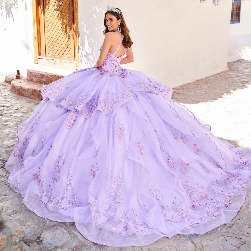 Lorencia lila Quince anera Kleider 2023 Prinzessin süße 15 Jahre Mädchen Party kleider mit Applikationen Vestidos de Quinceañera yqd35