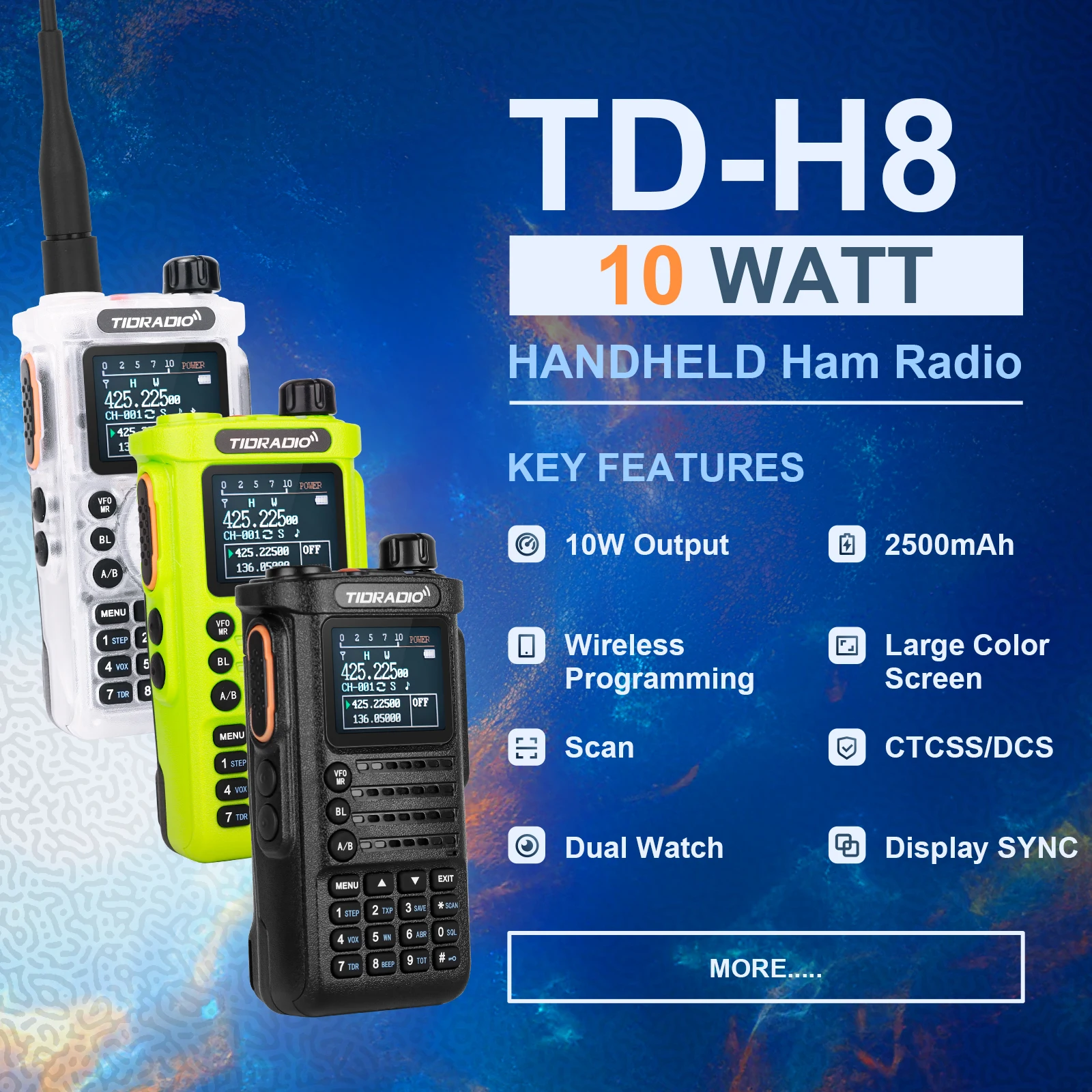 TIDRADIO-Walkie Talkie profesional de 10W, Radioaficionado de largo alcance, conexión BT, carga de conmutador bidireccional programable para