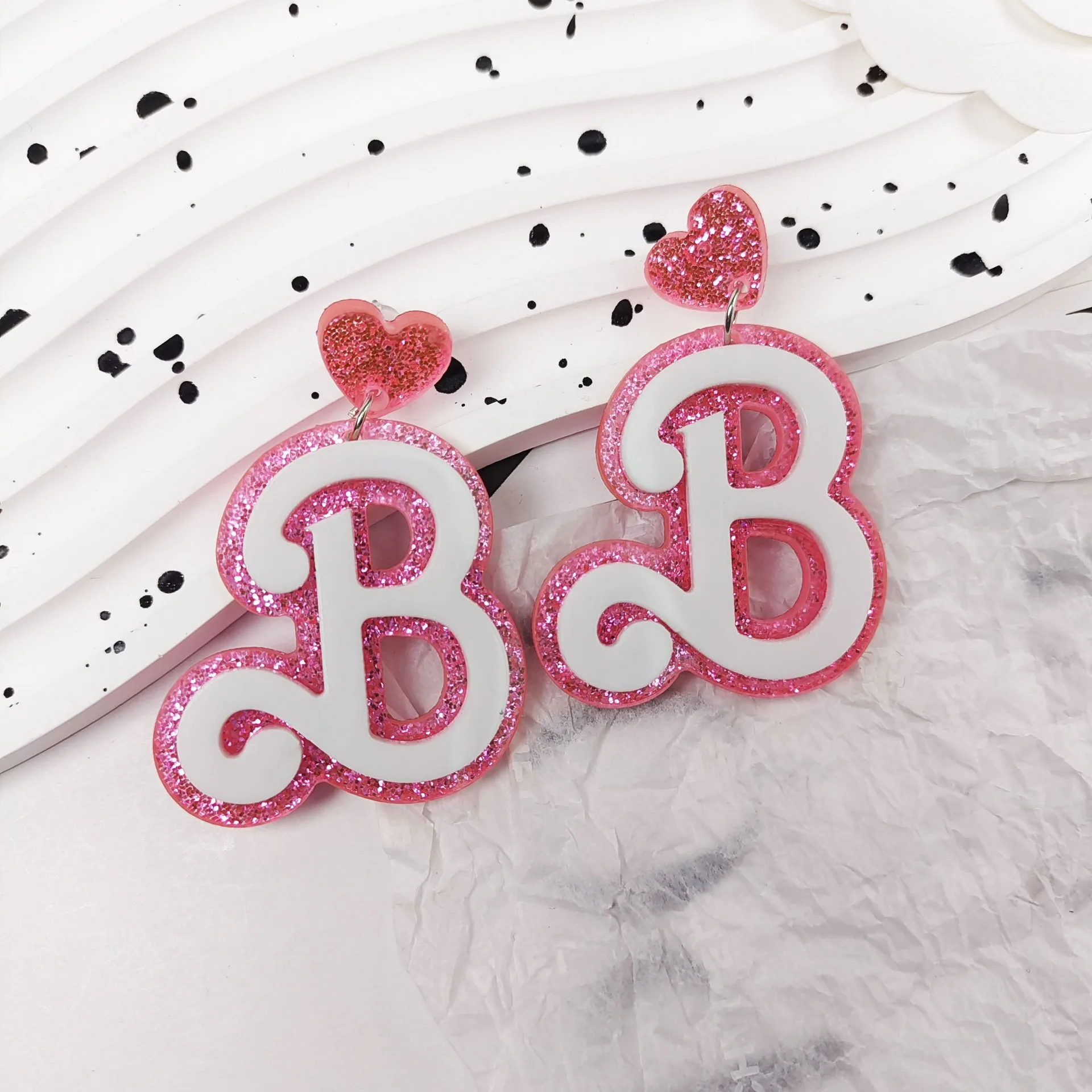 1pair Pink Acrylic Earrings B