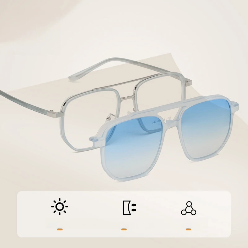KJDCHD Fashion Double Beam Magnetic Clip-On Glasses Retro Pilot Optical Prescription Eyeglasses Frame for Men and Women