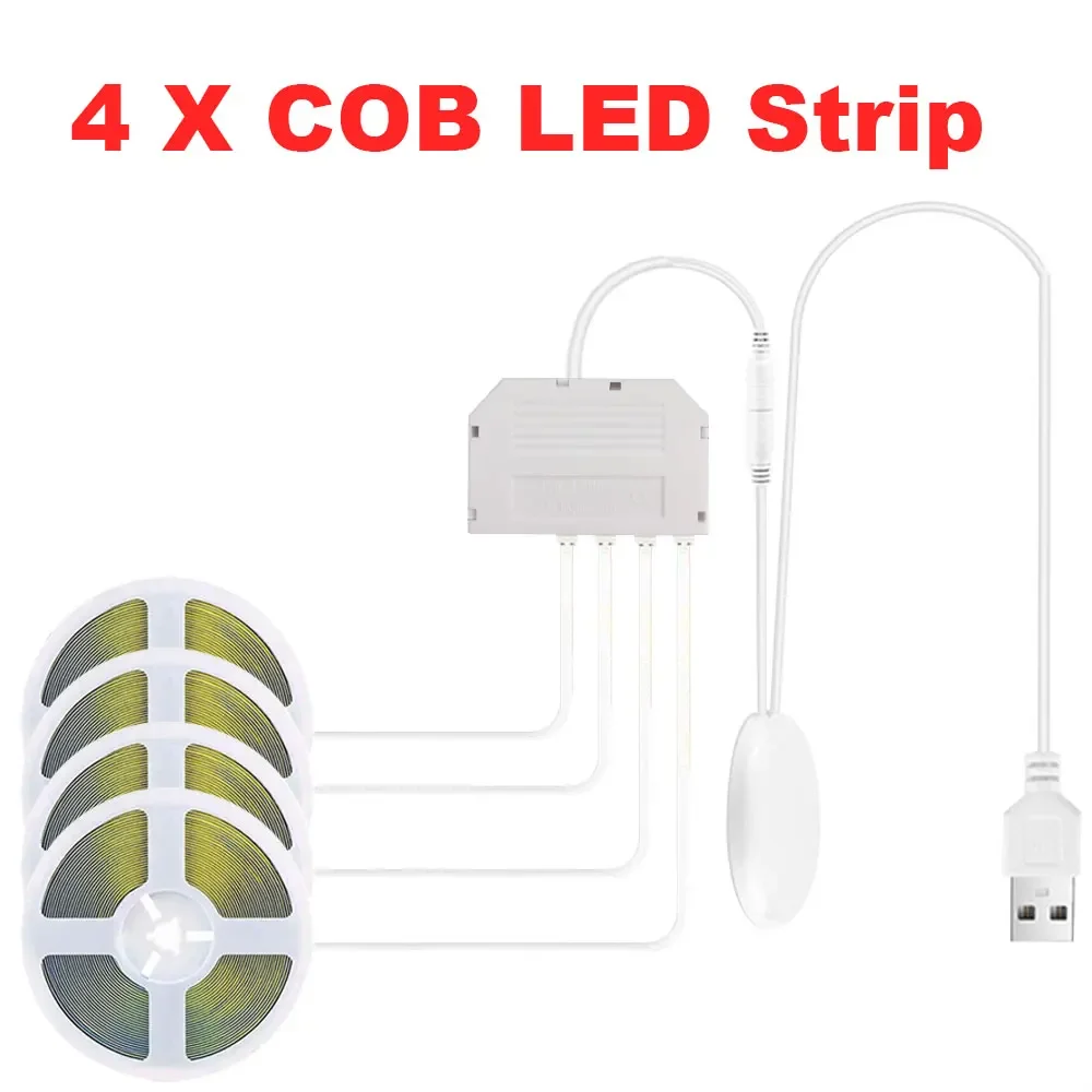 Acosh neon 1-6 Stück COB-LED-Streifenlichter 5 V USB 1/2/3 m Streifen mit durchdringendem Holz-Touch-Dimmerschalter für Küche, Vitrine, Schrankbeleuchtung 4