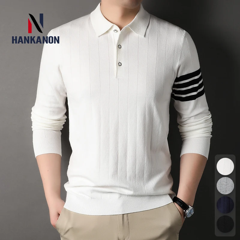 

New Men's Knitted Polo Sweater - Business Casual Long-Sleeve Pullover with Lapel