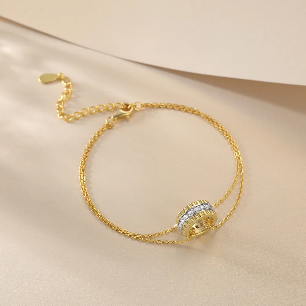 سوار من الفضة الإسترليني S925 مطلي بالذهب عيار 18 قيراط PT950 من الذهب البلاتيني، سوار متخصص، سوار من الأحجار الكريمة العصرية، ذهبي وردي