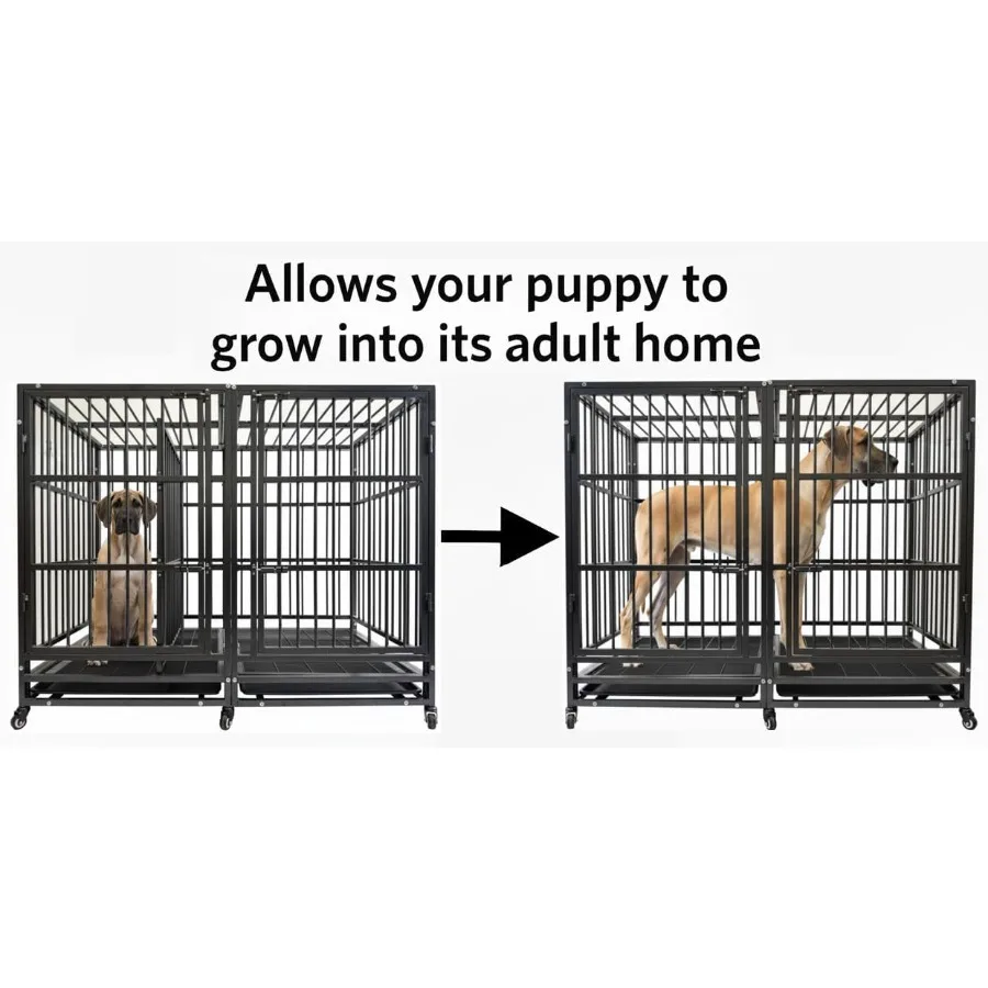 54 بيت قفص للكلاب عالي التحمل غير قابل للتدمير ومقاوم للهروب مع مقسم لـ 2 كلب كبير، قفص كلب عالي القلق مع R #3