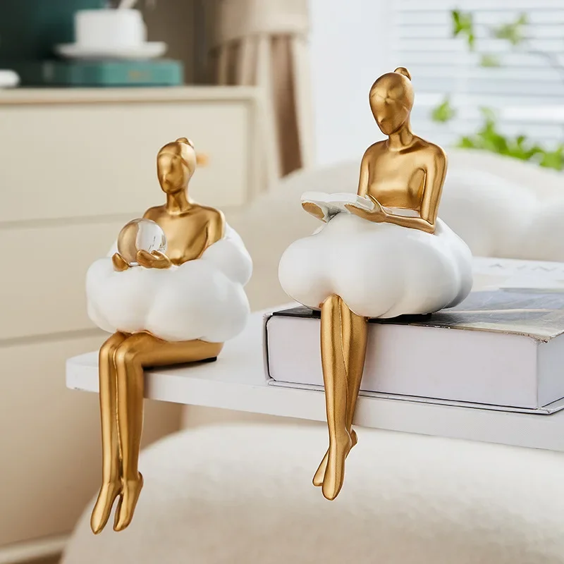 

Light Luxury Cloud Girl Golden Ornament Resin Originality Desktop Humanoid Decoration Ballet Sculpture A Living Room For Home