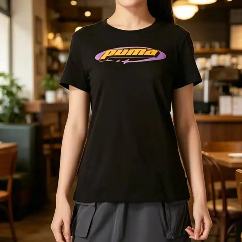 

PUMA Women's Black T-Shirt 2026 Summer New Style 630565-01 Crew Neck Loose Cotton Half Sleeve Sports Short Sleeve