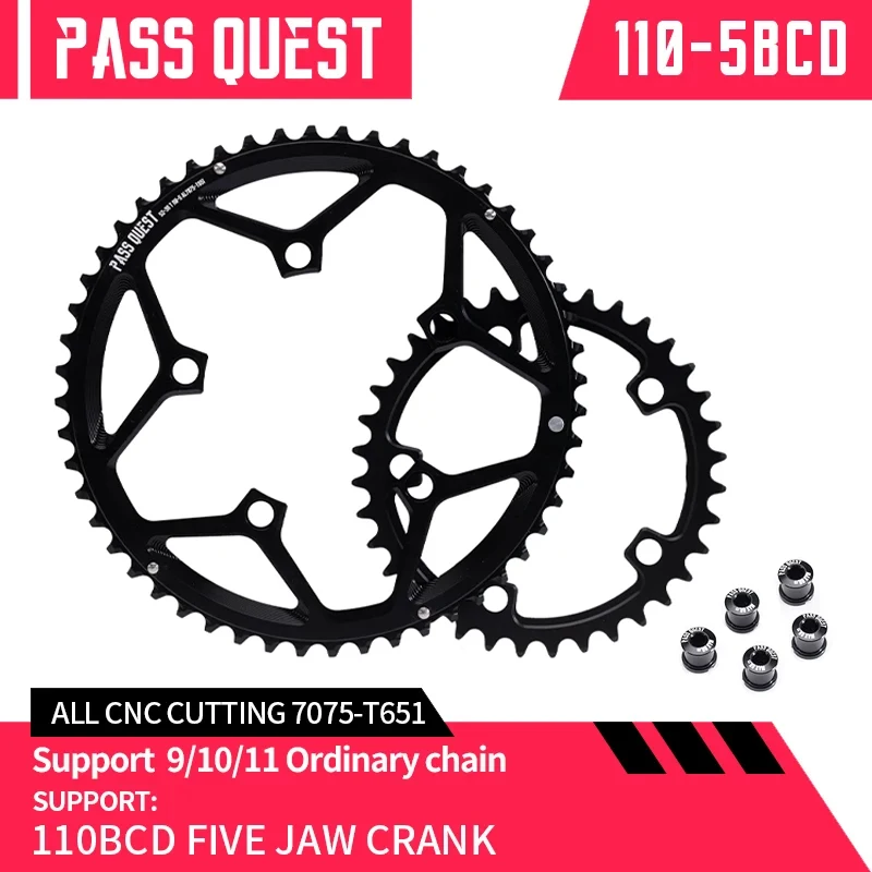 

PASS QUEST-Mountain Bike with Five Claws Foldable Bicycle Sprocket AERO Round Road Bike 9-11 Speed Gravel Bike 46T 48T 50T