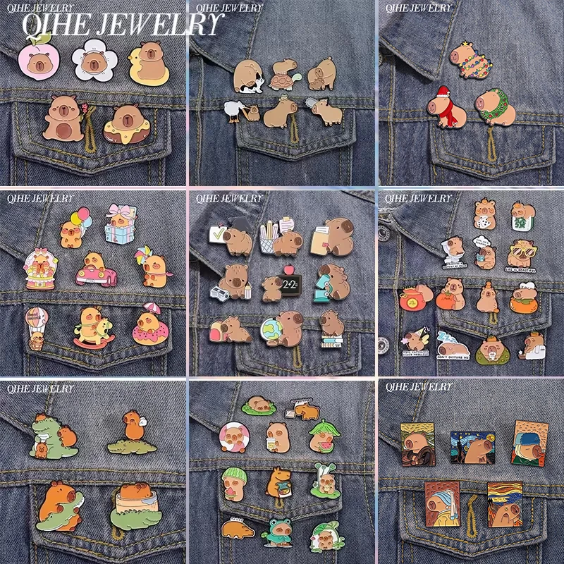 2-11 Teile/satz Nette Cartoon Capybara Sammeln Brosche Emaille Pins Capybara Bildung Brosche Rucksack Revers Abzeichen Schmuck Freunde Geschenk
