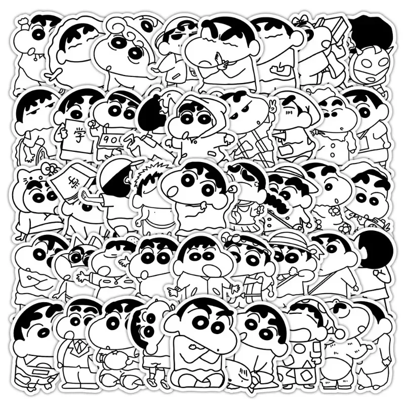 

10/30/50PCS Anime Black and White Crayon Shin-chan PET Transparent Material Decorative Mobile Phone Case Water Cup Sticker