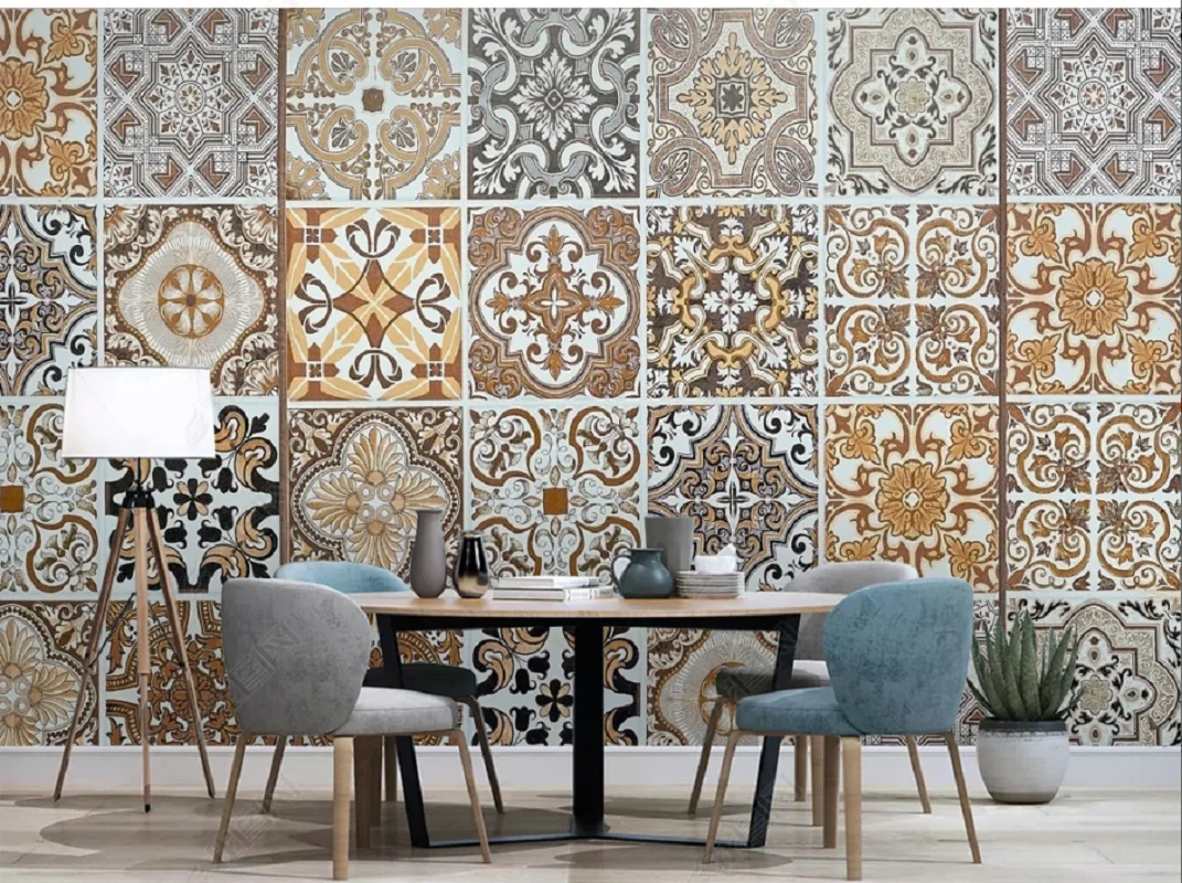 

Customized Product Mural Wallpaper European Retro Pop Style Ethnic Style Pattern Background Wall Decoration