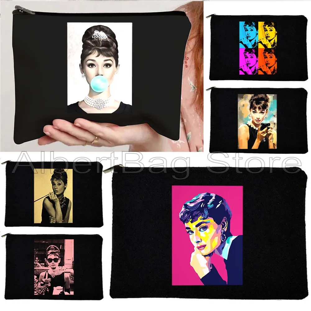 

Retro Vintage Audrey Hepburn Pop Art Canvas Cosmetic Bag Makeup Toilet Bag Pencil Case Zipper Pouch Key Coin Purse Storage Gifts