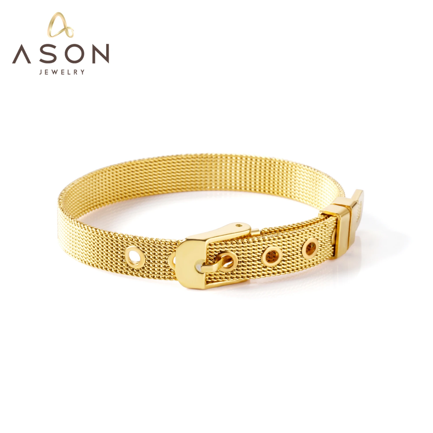 ASONSTEEL Watch Belt Bracelet Mesh Bangle Stainless Steel Gold Color for Women Man Fashion Jewelry Party Gift Boho Simple Style