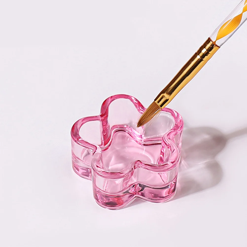 Plato Dappen de cristal rosa para decoración de uñas, plato acrílico con forma de corazón, flor y mariposa, soporte para polvo líquido, taza para cepillo de limpieza, 3 uds.