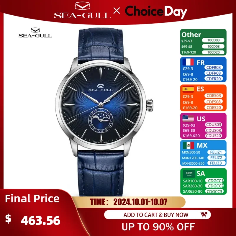 

2023 Seagull Automatic Men's Watch Stainless Steel Case Mechanical Wristwatch Sapphire Business Waterproof Clock Watch 1135