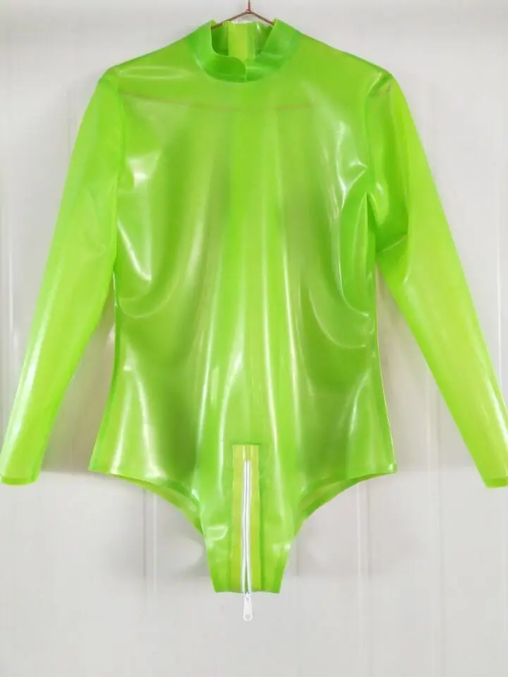 Latex Catsuit กูมคลับ Badeanzug Apfelgün ยาวmel Zentai บอดี้สูท 0.4mm