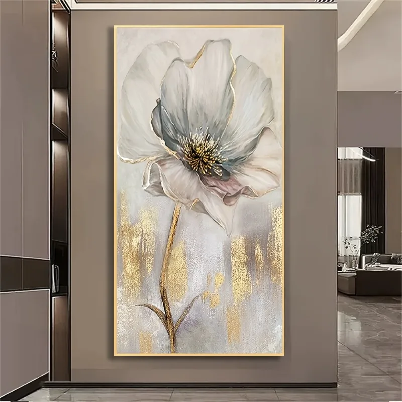 

Elegant Golden Foil Flower Wall Art, Modern Luxury Decor , High-End Corridor Background, Modern Wall Art Frameless Artwork