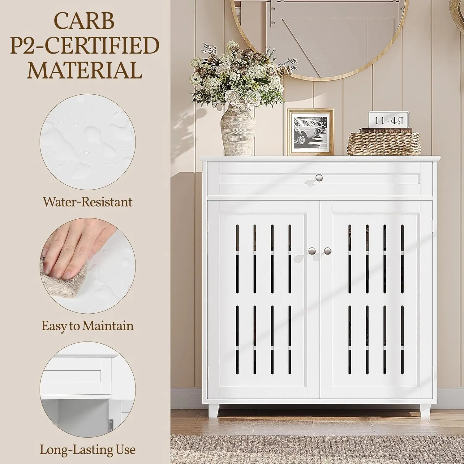 خزانة تخزين الأحذية من 4 طبقات مع درج وأرفف قابلة للتعديل، منظم رف الأحذية الخشبي مع كوة