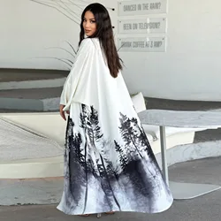 Modne świąteczne kwiatowe nadruki otwarte Kimono Abaya Dubai muzułmańska sukienka Kaftan islamskie luźny, w kształcie skrzydła nietoperza Abayas dla kobiet Caftan Marocain