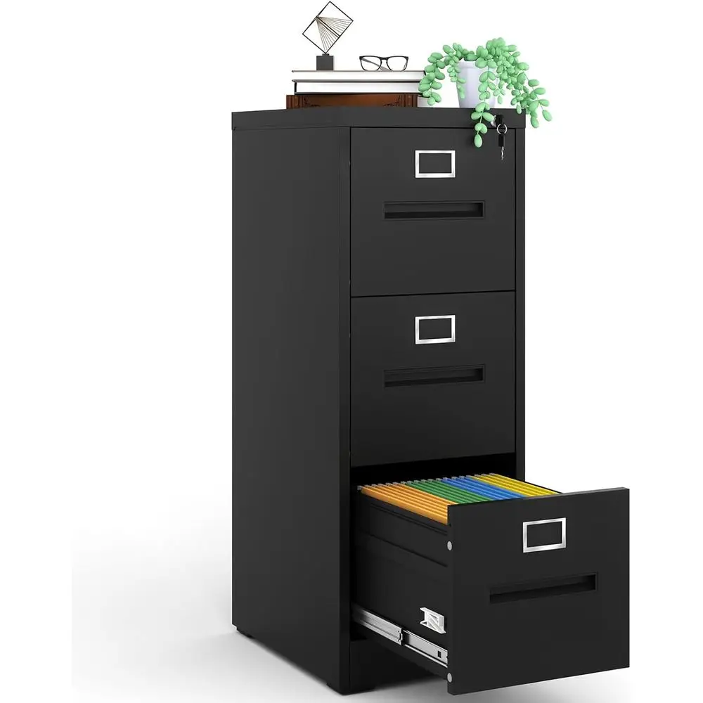

Heavy-Duty Black Metal Storage Cabinet with Lock, Suitable for Home or Office, Holds Letter/Legal Size Files, Assembly Required