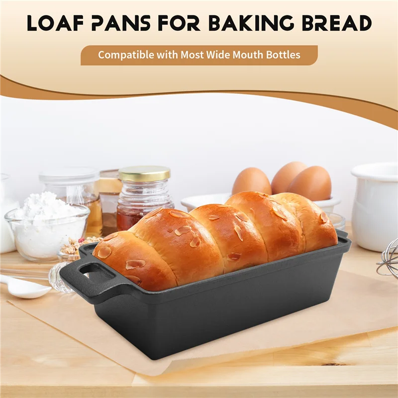 

【B6R-Sale】For Baking Bread,Loaf Pan Cast Iron With Lid, Heavy Duty For Oven-Safe Pans, Set Of 2(Black)
