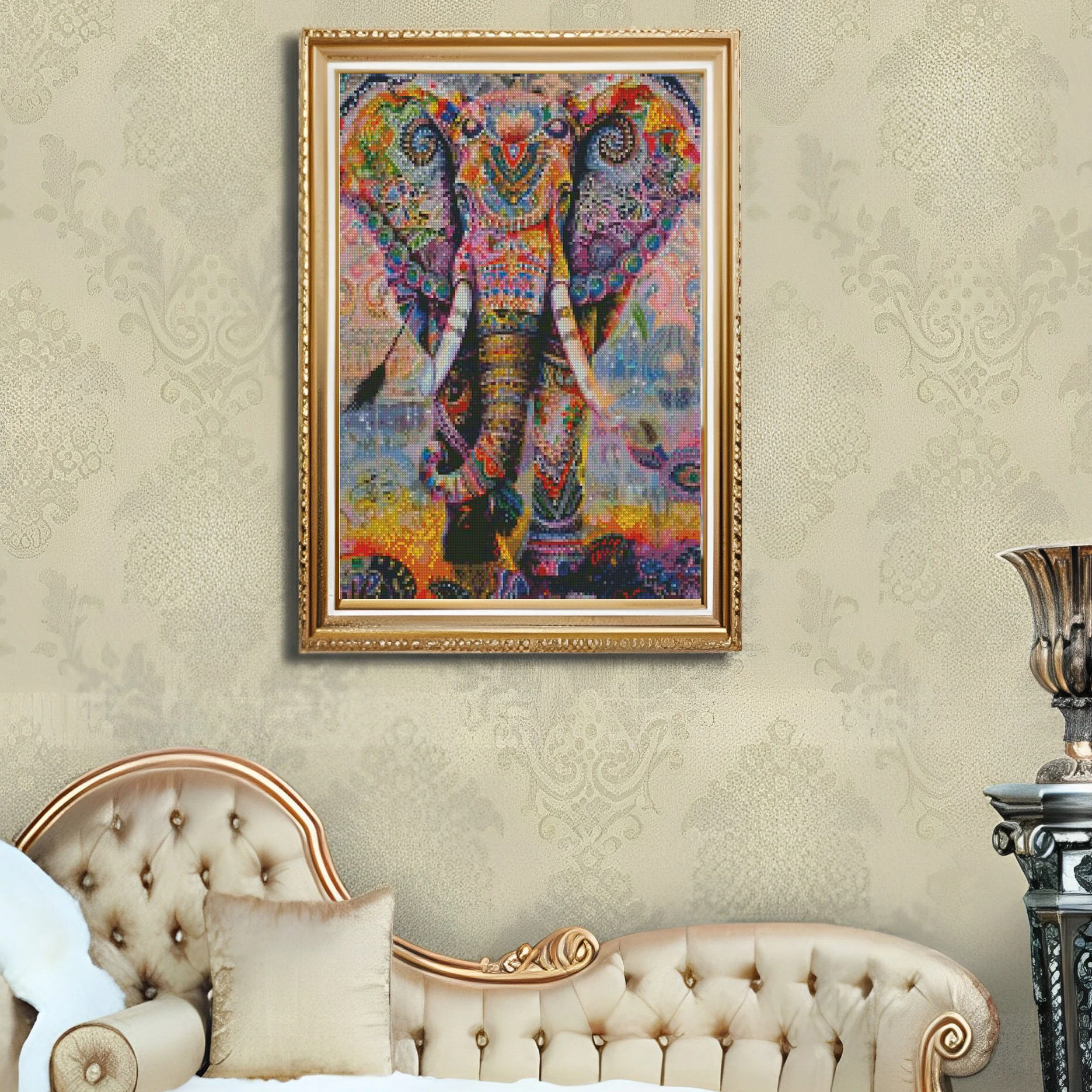 Cross Stitch Embroidery Kit Carpet Patterned Elephant Animal Thread Drawing DIY Needlework Kit Decorate Printed on Canvas 11CT