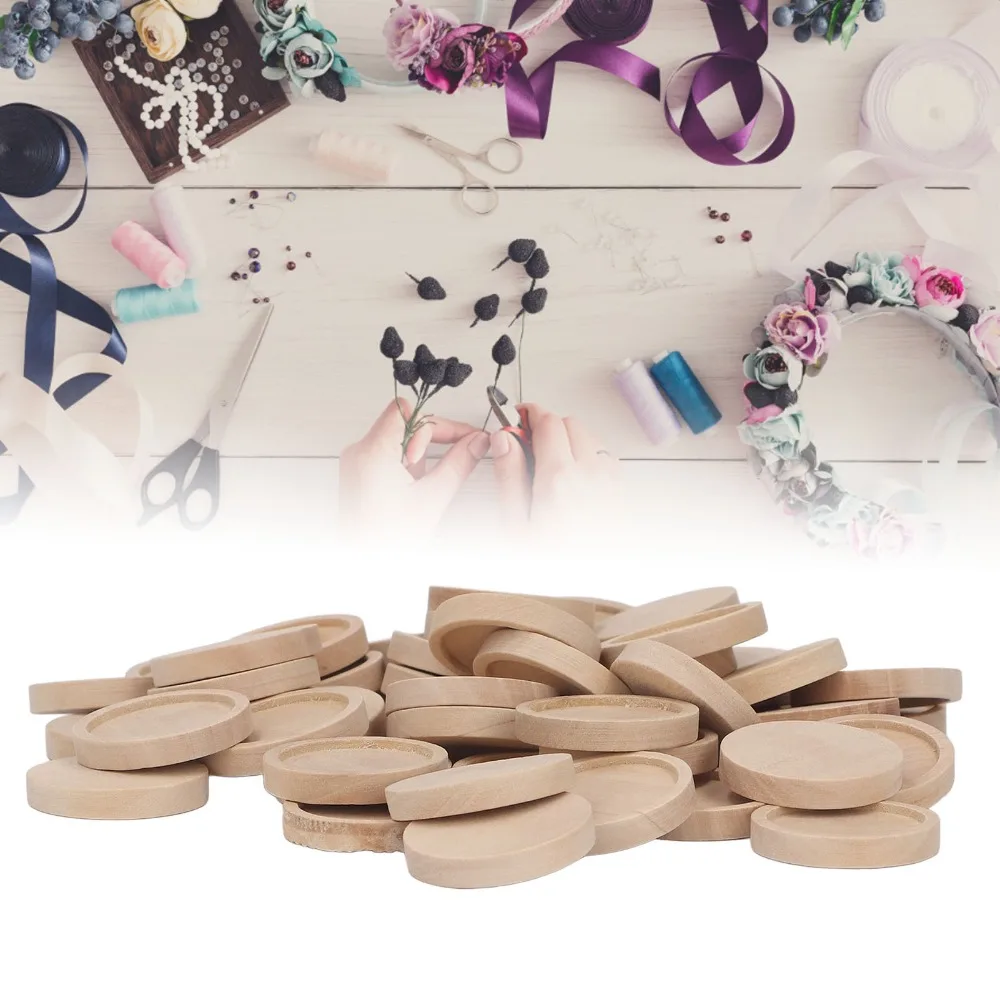 50pcs Round Wood Pendant Trays Wood 30mm Pendant Base Tray Unfinished Surface Jewelry Making Supplies Necklace Pendant