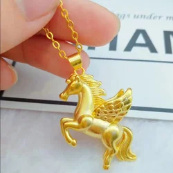 Pegasus Pendant Necklace for Men Yellow Gold Color Collar Solid Gold Color Pendant Fine Jewelry