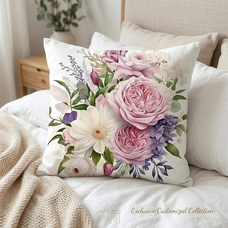 Ethnic Flower Style Cushion Cover Square Peony Rose Throw Pillow Case Living Room Decor Pillow Covers Decorative Accessories