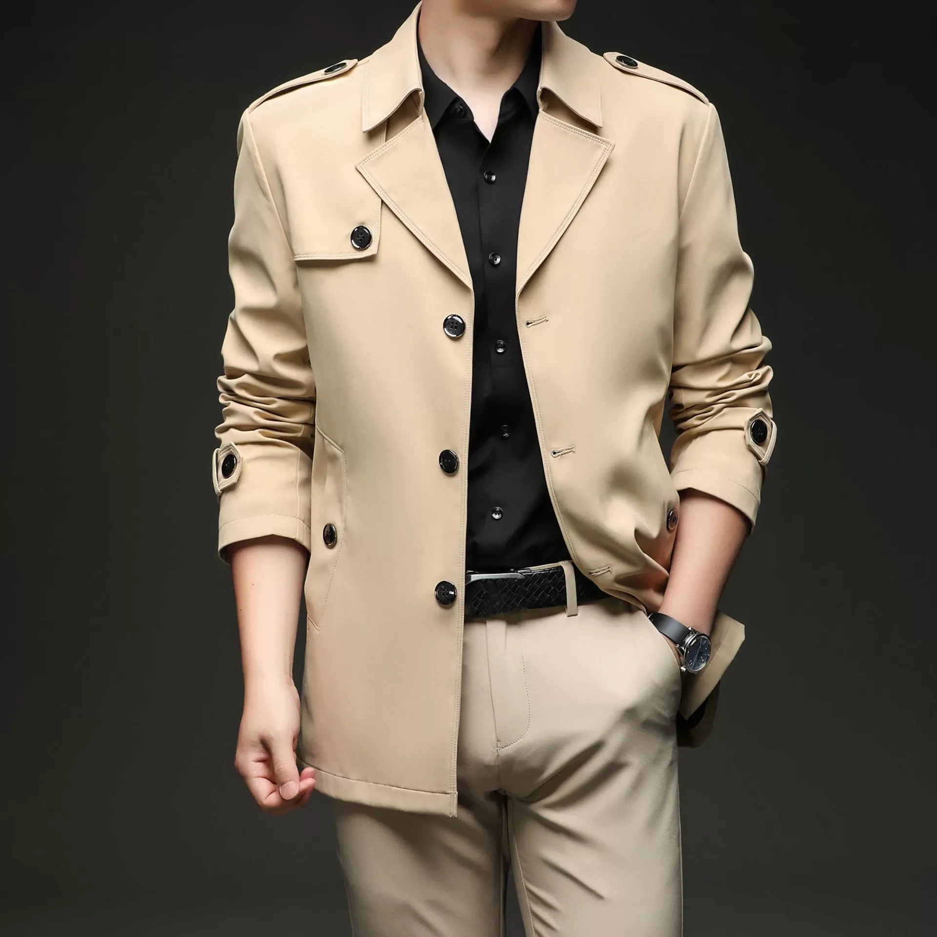

Spring Autumn Fashion Men's Trench Coats Solid Color Smart Casual Turn Down Collar Single Breasted Long Jackets Men Plus Size