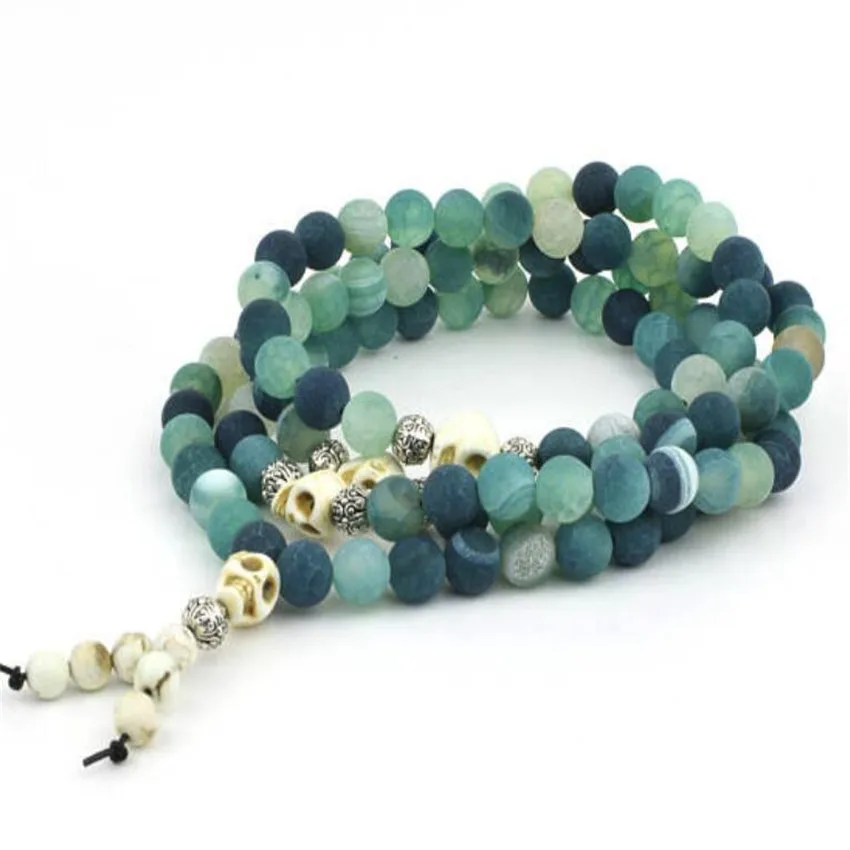 

8mm Frosted Green Agate Bracelet Jewelry Lovers Teens Men Karma Bangle Semi-precious Stones Trendy Charm Women Mala