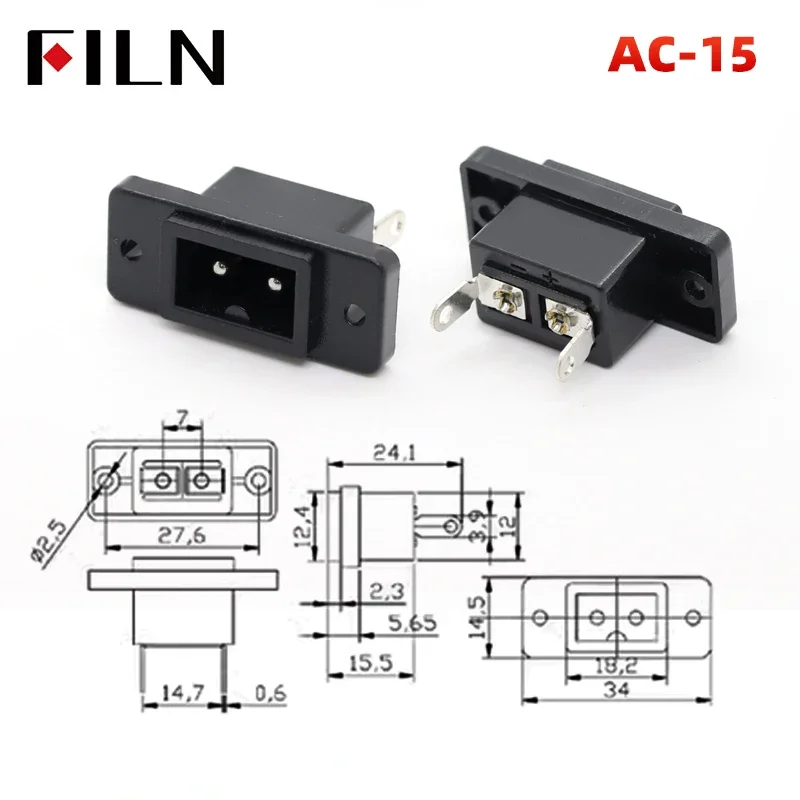 FILN IEC320 3 Pin Red LED 250V Rocker Switch 10A Fuse Female Male Inlet Plug Connector 2 Pin Socket Mount Electrical AC Socket