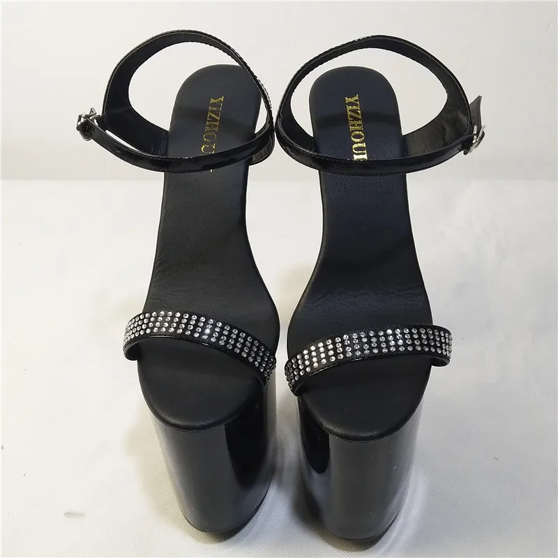 Black 8 inch Sexy Stiletto Sandals Club Transparent Heel 20Cm Ultra High Heels Open Toe Platform Rhinestone Straps dance shoes