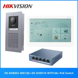 HIKVISION-Kit de Video Intercom com PoE Switch, Multi-Idioma, 802.3af, DS-KD8003-IME1(B), DS-KH9510-WTE1(B), PoE Switch