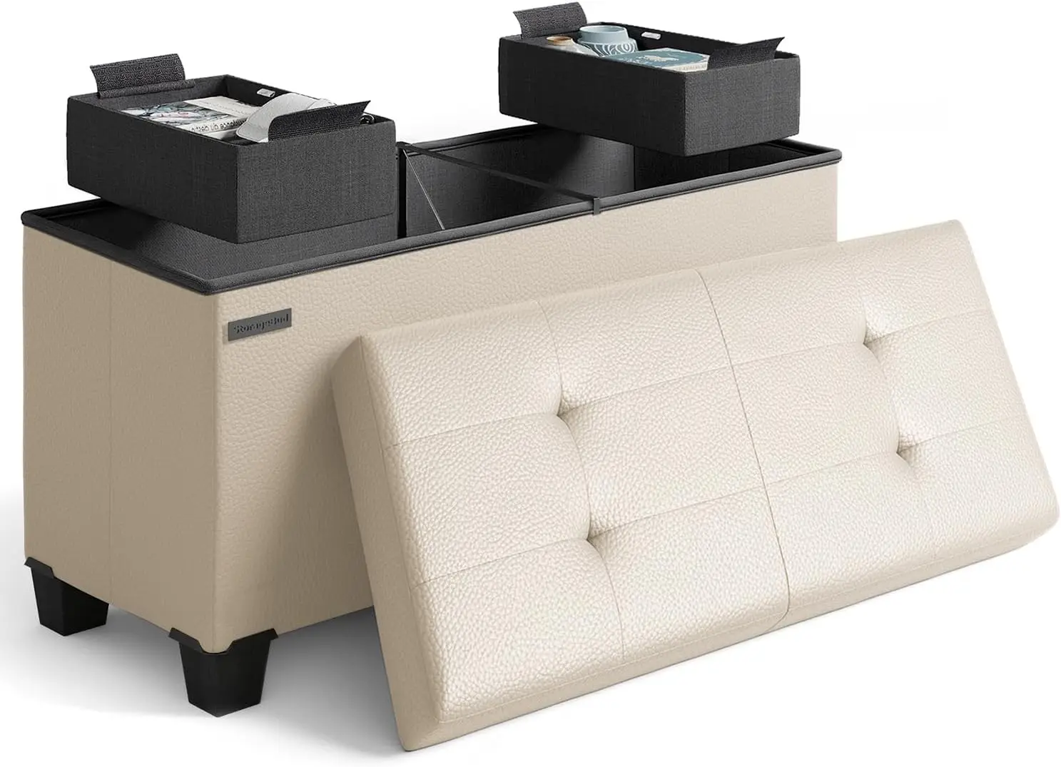 

Storage Ottoman Bench With Bins, 30-In Storage Bench For Bedroom End Of Bed, Folding Foot Rest Ottoman For Living Room Max