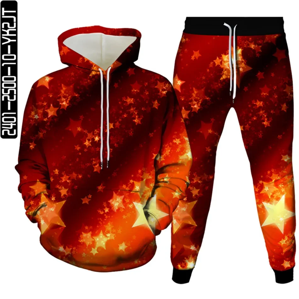 Universe Galaxy Planet Moon Black Hole Earth Harajuku Costume 2 Piece Clothes For Men Hoodies Jogging Pants Sets Plus Size S-6XL