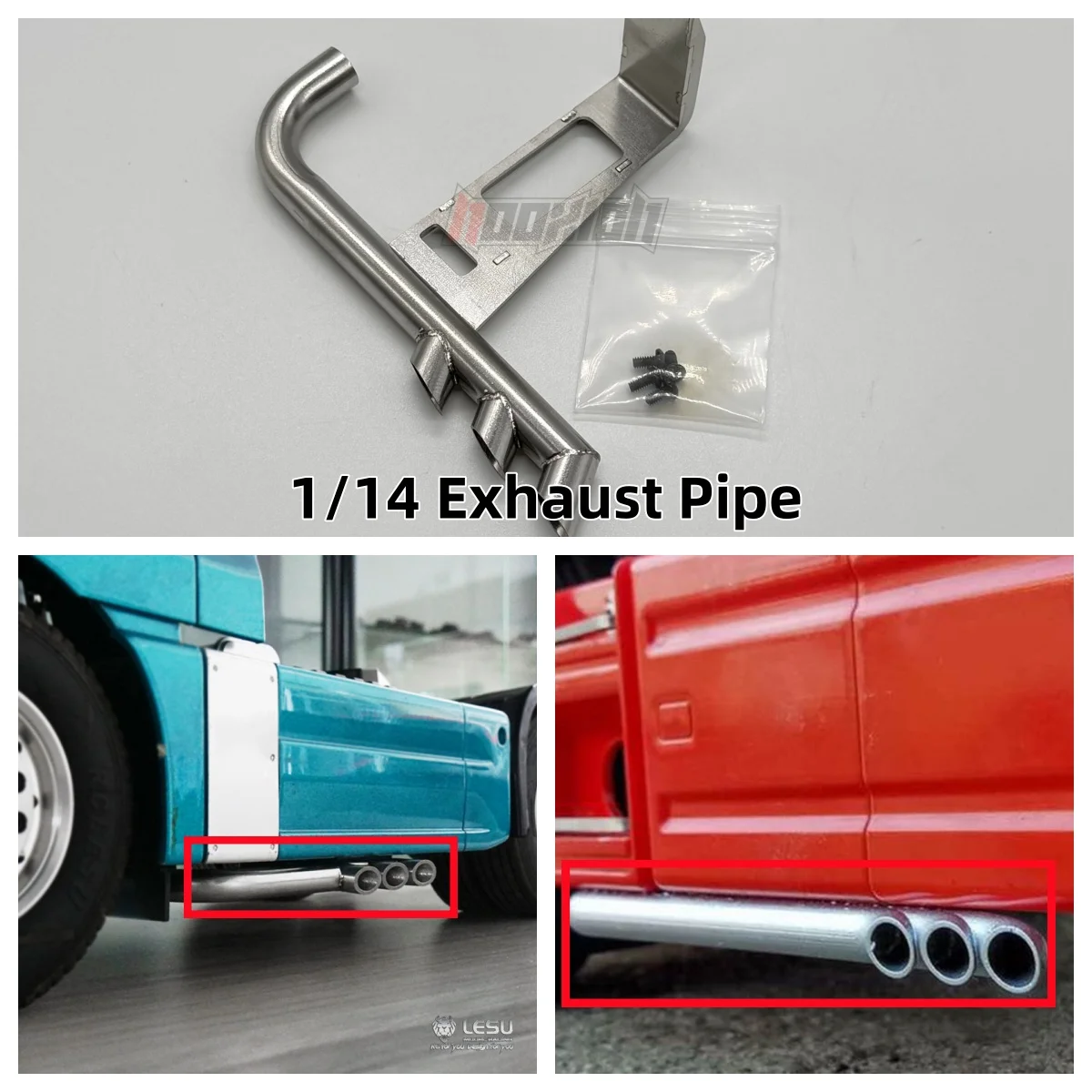 LESU G-6116 1/14 Tamiya Truck Side Skirt Three-hole Exhaust Pipe, Universal DIY Modified RC Model Accessories