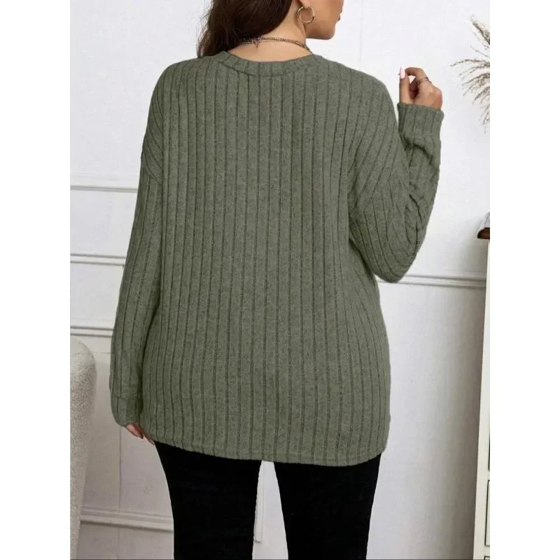 Plus Größe Casual Frauen Elegante Gestrickte Hemd Mode V-ausschnitt Tops Dame Taste Solide Langarm Kleidung