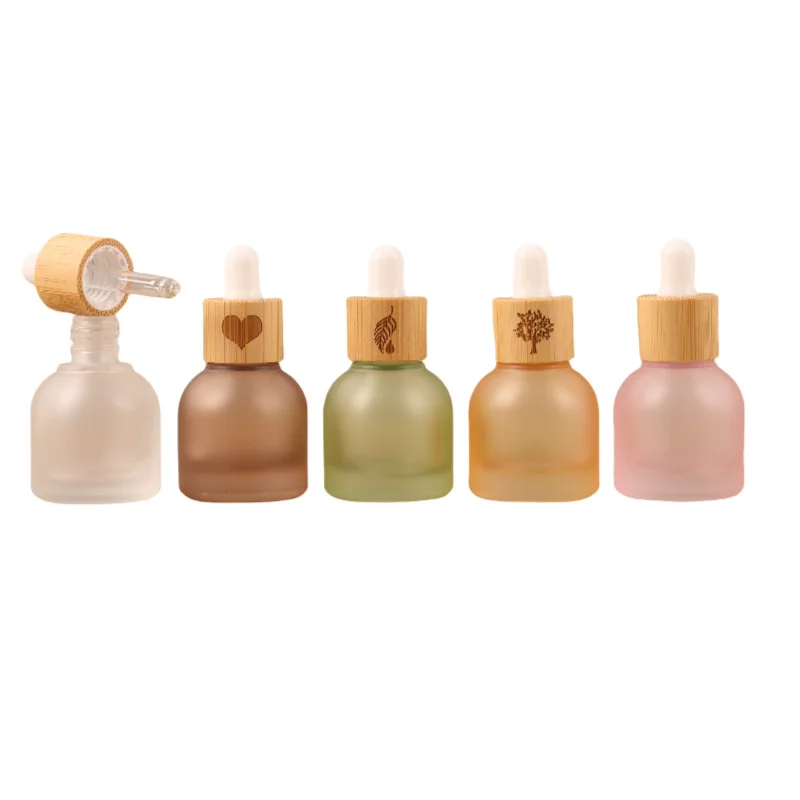 

100pcs Frosted Glass Dropper Bottle with Bamboo Lid 10ml Refillable Leak Proof Essential Oil Perfume Aromatherapy Sample Vial