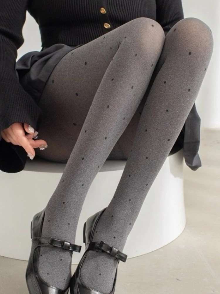 

120D Gray Polka Dots Thigh Stockings Women Velvet Nylon Tights Sexy Slim-fit Leggings Spring/Autumn Lolita JK Uniform Pantyhose